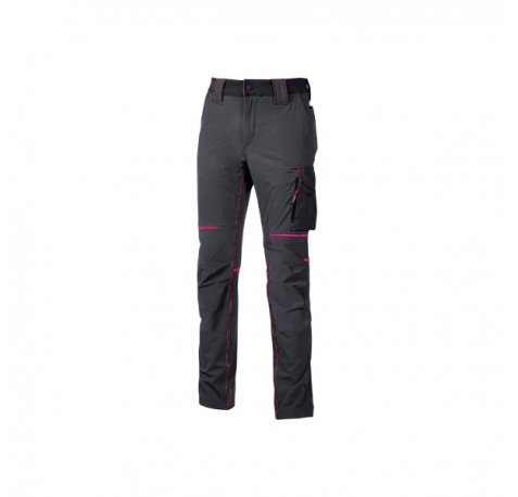 Upower World Lady Pantalon de Tejido U-4 - Talla 4XL - Resistente y Transpirable, Secado Rapido, Multiples Bolsillos Funcionales, Ajuste Retractil, Detalles Reflectantes, Proteccion DPI1 - Color Gris Fucsia