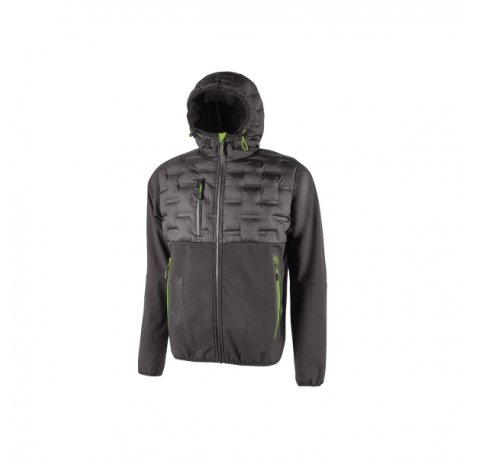 Upower Spock Chaqueta Hibrida Transpirable y Antiviento - Talla XL - Cremallera Impermeable, Capucha Ajustable, Acolchado sin Costuras, Bolsillos Fluorescentes, Proteccion DPI1 - Color Gris Asfalto