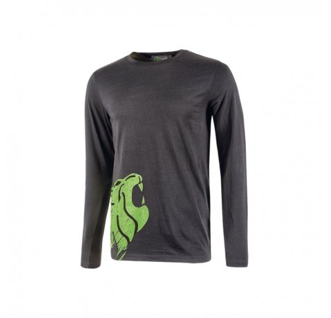 Upower Alien Camiseta de Manga Larga de Algodon - Talla 2XL - Corte Ajustado, Cuello Redondo Acanalado, Impresion Serigrafica Cabeza de Leon, Proteccion DPI1 - Color Gris Asfalto