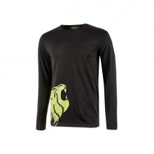 Upower Alien Camiseta de Manga Larga de Algodon - Talla M - Corte Ajustado, Cuello Redondo Acanalado, Impresion Serigrafica Cabeza de Leon, Proteccion DPI1 - Color Negro Carbon