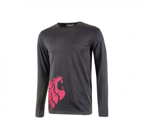 Upower Alien Camiseta de Manga Larga de Algodon - Talla XL - Corte Ajustado, Cuello Redondo Acanalado, Impresion Serigrafica Cabeza de Leon, Proteccion DPI1 - Color Gris Fucsia