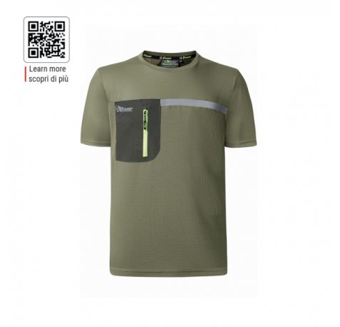 Upower Christal Camiseta Hombre con Termorregulacion Inteligente - Talla 3XL - Efecto Antimicrobiano, Detalles Reflectantes, Bolsillo con Cremallera, Proteccion DPI1 - Color Verde Oliva