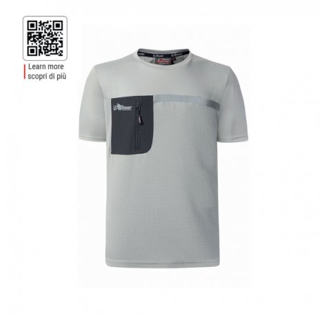 Upower Christal Camiseta T-Shirt Hombre - Talla 4XL - Termorregulacion Inteligente, Efecto Antimicrobiano, Detalles Reflectantes, Bolsillo con Cremallera, Proteccion DPI1 - Color Gris Claro