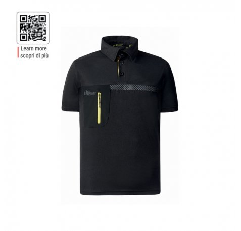 Upower Libra Polo Hombre Termorregulador - Talla L - Tecnologia HeiQ Smart Temp, Antimicrobiano HeiQ Pure, Bolsillo con Cremallera, Banda Reflectante, Proteccion DPI1 - Color Negro Carbon