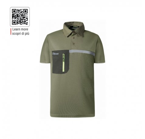 Upower Libra Polo Hombre Termorregulador - Talla S - Antimicrobiano HeiQ Pure, Bolsillo con Cremallera, Banda Reflectante, Proteccion DPI1 - Color Verde Oliva
