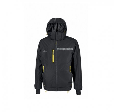 Upower Wink Chaqueta de Trabajo de Invierno - Talla S - Acolchado de Grafeno, Impermeable, Capucha Fija Regulable, Multibolsillos, Detalles Reflectantes, Proteccion DPI1 - Color Negro Carbon