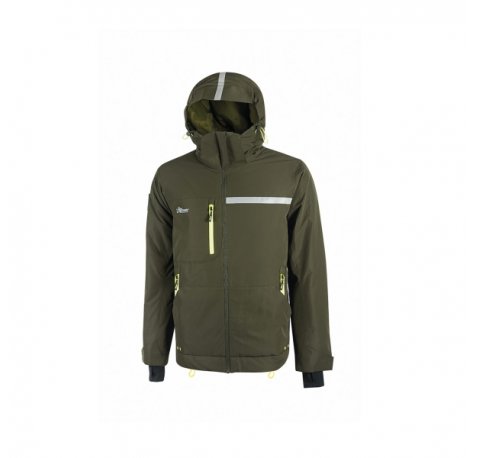 Upower Wink Chaqueta de Trabajo de Invierno - Talla S - Acolchado de Grafeno, Impermeable, Capucha Fija Regulable, Multibolsillos, Detalles Reflectantes, Proteccion DPI1 - Color Verde Oscuro