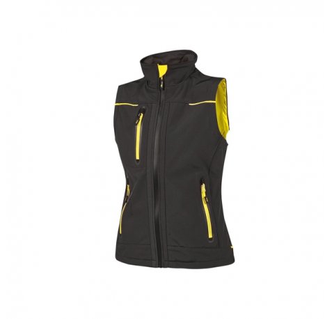 Upower Universe Lady Chaleco Softshell Impermeable - Talla L - Transpirable y Resistente al Viento, Forro Micropolar, Cremallera Impermeable, Bolsillo Free Sound, Detalles Reflectantes, Proteccion DPI1 - Color Negro Carbon