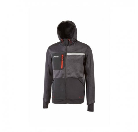Upower Galaxy Sudadera de Trabajo con Cremallera - Talla 3XL - Material Suave y Transpirable, Secado Rapido, Multiples Bolsillos, Capucha Ajustable, Detalles Reflectantes, Proteccion DPI1 - Color Gris Asfalto