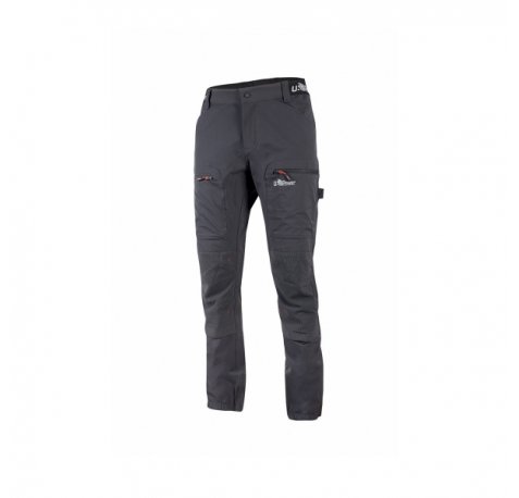 Upower Harmony Pantalones de Trabajo de Verano - Talla XS - Tejido Elastico, Corte Jogging, Impermeables, Secado Rapido, Multiples Bolsillos, Detalles Reflectantes - Color Gris Asfalto