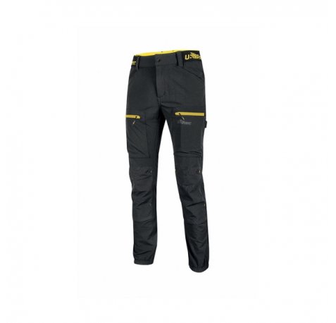 Upower Harmony Pantalones de Trabajo de Verano - Talla 5XL - Tejido Elastico U-4 Way Stretch, Impermeables, Secado Rapido, Transpirables, Refuerzos Resistentes, Bolsillos Multiples, Detalles Reflectantes - Color Negro Carbon