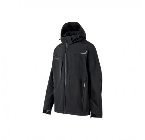 Upower Verve Chaqueta Tecnica Softshell - Talla 5XL - Interior Micro-Fleece con Grafeno, Capucha Desmontable, Repelente al Agua, Detalles Reflectantes, Multiples Bolsillos con Cremallera - Color Negro