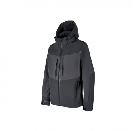 Upower Verve Chaqueta Tecnica - Talla XL - Softshell Resistente, Interior Micro-Fleece con Grafeno, Capucha Desmontable, Repelente a Liquidos, Cremallera Waterproof - Color Gris