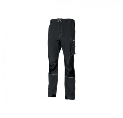 Upower Ibiza Pantalon de Trabajo Confortable - Talla 2XL - Tejido Tecnico Elastico, Bolsillos Inteligentes, Cinturon Integrado, Detalles Reforzados, Cinta Reflectante - Color Negro Carbon