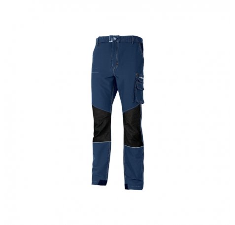 Upower Ibiza Pantalon de Trabajo Confortable - Talla 4XL - Tejido Tecnico Elastico, Bolsillos Inteligentes, Cinturon Integrado, Detalles Reforzados, Cinta Reflectante, Triple Costura - Color Azul Oscuro Westlake