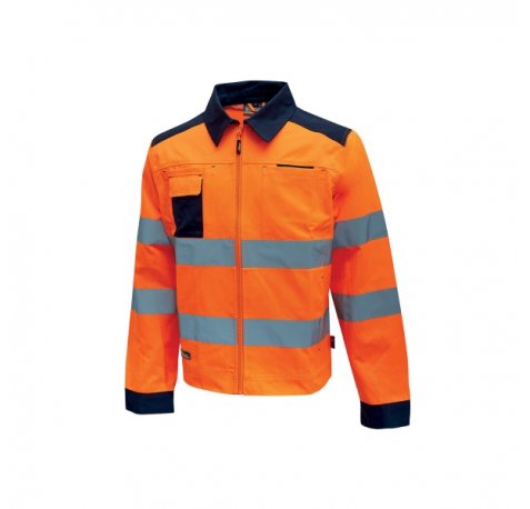 Upower Glare Chaqueta Funcional con Bolsillos Multifuncionales - Talla M - PuÃ±os y Cinturilla Ajustables, Rayas Reflectantes, Triple Costuras, Proteccion DPI2, Certificacion CE - Color Naranja Fluorescente