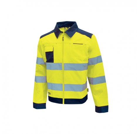 Upower Glare Chaqueta Funcional con Bolsillos Multifuncionales - Talla XL - Portatarjetas Retractil, Rayas Reflectantes, Triple Costuras, Proteccion DPI2, Ajuste Personalizado - Color Amarillo Fluorescente