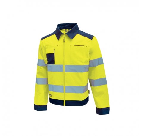 Upower Gleam Chaqueta Funcional con Bolsillos Multifuncionales - Talla S - PuÃ±os Ajustables, Rayas Reflectantes, Triple Costuras, Proteccion DPI2, Certificacion CE - Color Amarillo Fluorescente