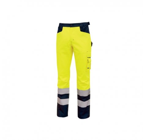 Upower Radiant Pantalon Confortable y Funcional - Talla L - Forro de Franela, Multiples Bolsillos, Ajuste de Cintura Elastico, Rodillas Preformadas, Detalles Reflectantes, Proteccion DPI2 - Color Amarillo Fluorescente