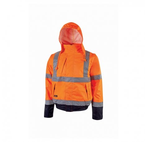 Upower Crafty Cazadora Bomber Alta Visibilidad - Talla 2XL - Mangas Separables, Bandas Reflectantes, Antilluvia, Transpirable, Impermeable, Capucha Plegable, Proteccion DPI3 - Color Naranja Fluorescente