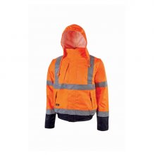 Upower Crafty Cazadora Bomber Alta Visibilidad - Talla 4XL - Mangas Separables, Bandas Reflectantes, Antilluvia, Transpirable, Impermeable, Multiples Bolsillos, Capucha Plegable, Proteccion DPI3 - Color Naranja Fluorescente