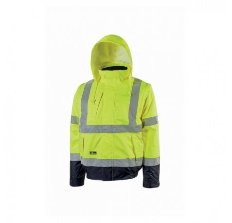 Upower Crafty Cazadora Bomber Alta Visibilidad - Talla XL - Mangas Separables, Bandas Reflectantes, Antilluvia, Transpirable, Impermeable, Multiples Bolsillos, Capucha Plegable, Proteccion DPI3 - Color Amarillo Fluorescente