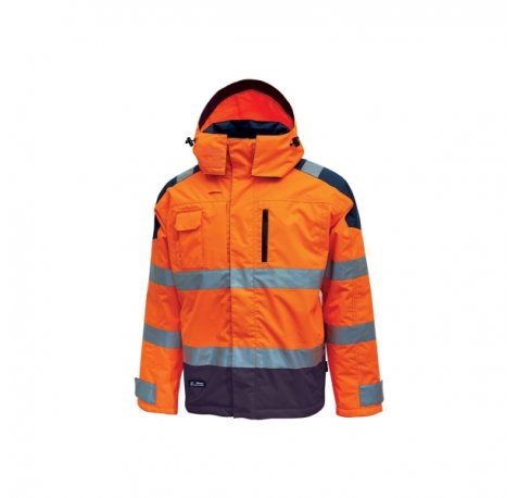 Upower Defender Parka Anti-Lluvia Impermeable y Transpirable - Talla 4XL - Rayas Reflectantes, Multiples Bolsillos, Capucha Desmontable, Proteccion DPI3, Microfibra en Cuello - Color Naranja Fluorescente