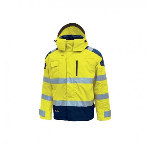 Upower Defender Parka Anti-Lluvia Impermeable y Transpirable - Talla S - Reflectantes en Busto y Mangas, Bolsillo Multimedia con Free Sound, Capucha Desmontable, Proteccion DPI3 - Color Amarillo Fluorescente