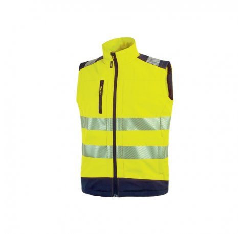 Upower Dany Chaleco Soft Shell Transpirable - Talla S - Impermeable, Bolsillo Pecho con Cremallera, Cordon Antienredo, Bandas Reflex, Proteccion DPI2 - Color Amarillo Fluorescente