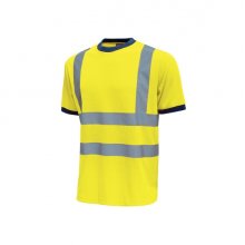 Upower Glitter Camiseta con Rayas Reflectantes - Talla 3XL - Cuello y Mangas Elasticas, Banda para el Sudor, Alta Transpirabilidad, Proteccion DPI2, Hasta 50 Lavados - Color Amarillo Fluorescente