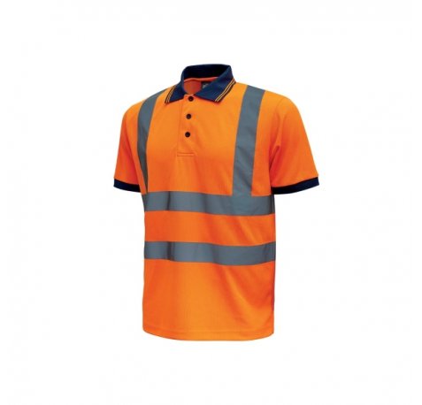 Upower Neon Polo de Manga Corta con Rayas Reflectantes - Talla 4XL - Cuello Tres Botones, Banda para el Sudor, Ventilaciones Laterales, Proteccion DPI2, Comodidad y Durabilidad - Color Naranja Fluorescente