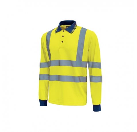 Upower Shine Polo de Manga Larga con Detalles Reflectantes - Talla 4XL - Cuello Cerrado, Ventilaciones Laterales, Banda para el Sudor, Proteccion DPI3, Alta Durabilidad - Color Amarillo Fluorescente