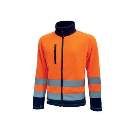Upower Boing Chaqueta Polar con Cremallera Completa - Talla 2XL - Bolsillos con Cierre, Rayas Reflectantes, Proteccion DPI2, Durabilidad Hasta 50 Lavados, Material 100% Poliester - Color Naranja Fluorescente