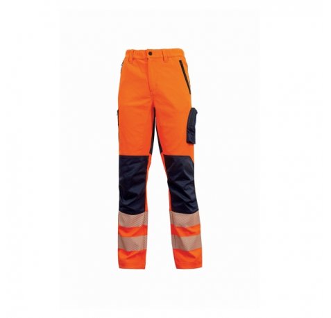 Upower Roy Pantalones de Alta Visibilidad Elasticos - Talla L - Tejido Stretch, Multiples Bolsillos con Cierre Zip, Cintura Elastica, Proteccion DPI2, Maxima Seguridad - Color Naranja Fluorescente