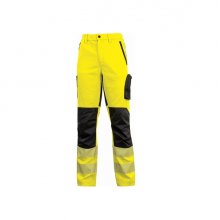 Upower Roy Pantalones Alta Visibilidad Elasticos - Talla L - Tejido Stretch, Multiples Bolsillos con Cierre Zip, Cintura Elastica, Rodillas Preformadas, Proteccion DPI2 - Color Amarillo Fluorescente