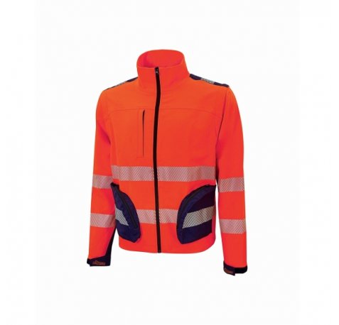 Upower Bea Cazadora de Trabajo Alta Visibilidad - Talla 4XL - Mangas Separables, Bolsillos Funcionales, Bandas Reflectantes Termoselladas, Ajuste Regulable, Proteccion DPI2 - Color Rojo Fluorescente