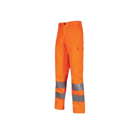 Upower Vega Pantalon de Trabajo de Verano - Talla 3XL - Alta Visibilidad, Comodidad y Resistencia, Refuerzos Lumbares, Rodillas Preformadas, Costuras Triples, Bolsillos Multifuncionales - Color Naranja Fluorescente