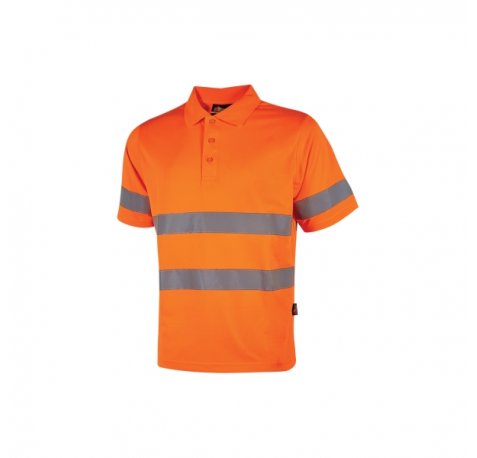 Upower Enif Polo de Trabajo de Alta Visibilidad - Talla L - Franjas Reflectantes en Torso y Mangas, Tejido Transpirable y Resistente, Cuello de Canale con Botones, Tira Antisudor - Color Naranja Fluorescente