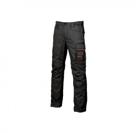 Upower Smile Pantalones de Trabajo en Algodon Elastico - Talla 46 - Bolsillos Multifuncionales, Cierre Resistente a AraÃ±azos, Refuerzo en Rodillas, Ajuste Slim Fit, Proteccion DPI1 - Color Negro Carbon