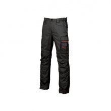 Upower Smile Pantalones de Trabajo en Algodon Elastico - Talla 64 - Bolsillos Multifuncionales, Cierre Resistente, Refuerzo en Rodillas, Ajuste Slim Fit, Proteccion DPI1 - Color Negro Carbon