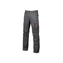 Upower Smile Pantalones de Trabajo en Algodon Elastico - Talla 52 - Multiples Bolsillos, Cierre Cremallera, Refuerzos Rodillas, Ajuste Slim Fit, Proteccion DPI1 - Color Gris Meteorito