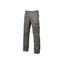 Upower Smile Pantalones de Trabajo en Algodon Elastico - Talla 44 - Multiples Bolsillos, Cierre Cremallera y Boton Resistente, Refuerzos, Ajuste Slim Fit, Proteccion DPI1 - Color Gris Piedra