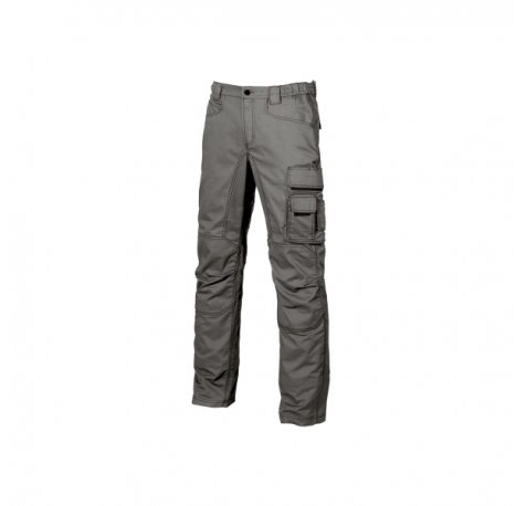 Upower Smile Pantalones de Trabajo en Algodon Elastico - Talla 48 - Multiples Bolsillos, Cierre Cremallera y Boton Resistente, Refuerzos, Ajuste Slim Fit, Proteccion DPI1 - Color Gris Piedra