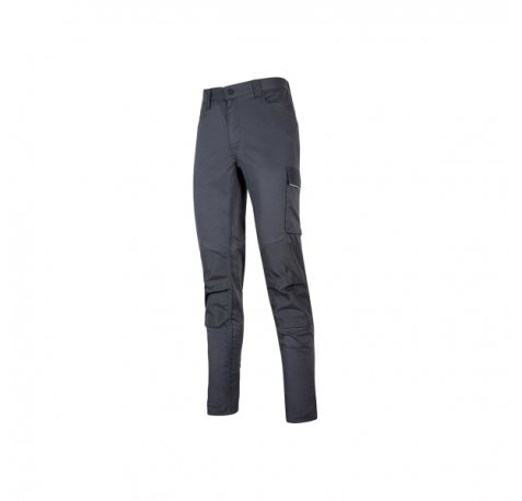 Upower Meek Pantalones Cargo TC Stretch - Talla S - Bolsillos Multifuncionales, Refuerzos Poli-Oxford, Cinturilla Elastica, Perfiles Reflectantes, Proteccion DPI1, Ajuste Slim-Fit - Color Gris Oscuro
