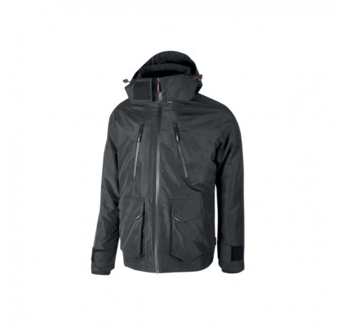 Upower Forex Parka Impermeable y Transpirable - Talla L - Capucha Ajustable y Desmontable, Detalles Reflectantes, Interior Termico con Mangas Desmontables, Proteccion DPI1 - Color Gris Meteorito