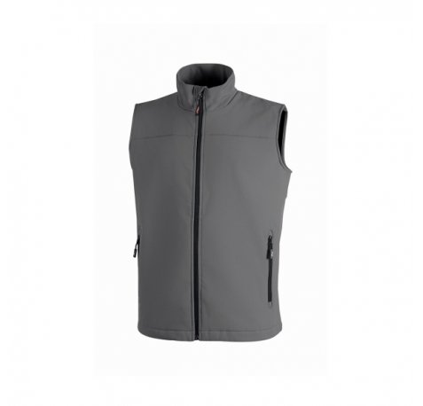 Upower Dublino Chaleco de Trabajo Soft Shell - Talla S - Transpirable, Antiviento, Repelente al Agua, Multibolsillos con Cremallera, Ajuste Personalizado con Cordon - Color Gris Oscuro