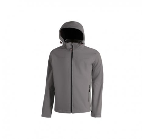 Upower Kyra Cazadora de Trabajo con Tejido Soft Shell - Talla 2XL - Antiviento, Repelente al Agua, Capucha Desmontable, Bolsillos con Cierre, Mangas Preformadas, Elementos Reflectantes - Color Gris Oscuro