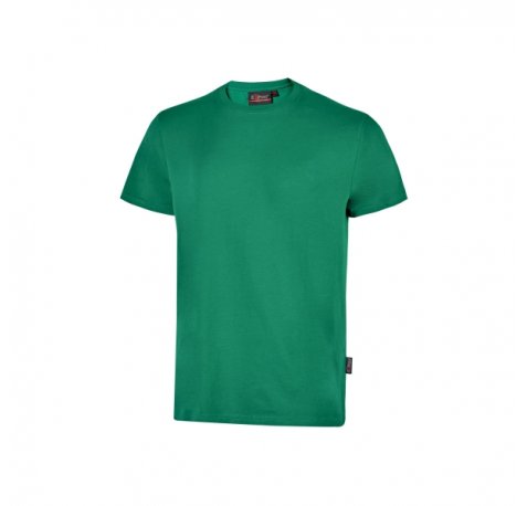 Upower Figi Camiseta de Trabajo de Algodon Cardado - Talla 3XL - Cuello Elastico Acanalado, Cinta Para-Sudor, Proteccion DPI1, Suavidad y Confort Prolongado - Color Verde Esmeralda