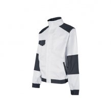 Upower Zagabria Chaqueta de Trabajo - Talla 5XL - Algodon Stretch, Durabilidad y Transpirabilidad, Bolsillos con Cierre, Anillo Porta-Identificacion, PuÃ±os Ajustables, Lavable a 40Â° - Color Blanco