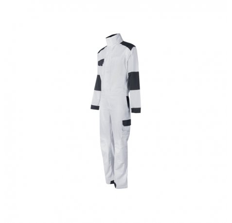 Upower Pola Mono de Trabajo - Talla 5XL - Algodon Stretch, Multiples Bolsillos, Ajuste Elastico, Rodillas Preformadas, Refuerzos Antidesgaste, Triple Costura, Lavable - Color Blanco